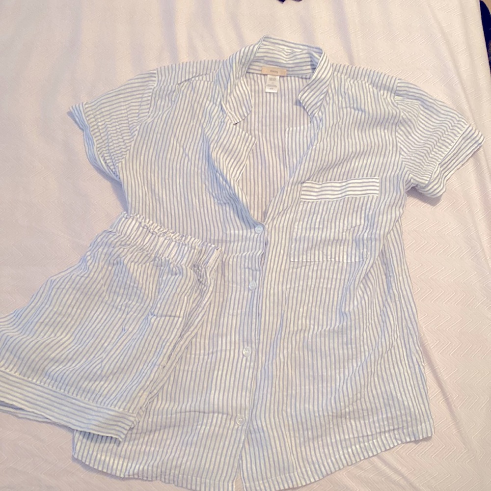 Eberjey Blue and White Striped Sleepwear Set